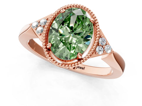 Rose gold Hexagonal Halo Fancy Green Oval Cut Diamond Solitaire with Pavé Band and Four-Prong Setting_4