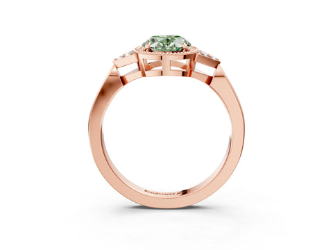 Rose gold Hexagonal Halo Fancy Green Oval Cut Diamond Solitaire with Pavé Band and Four-Prong Setting_6