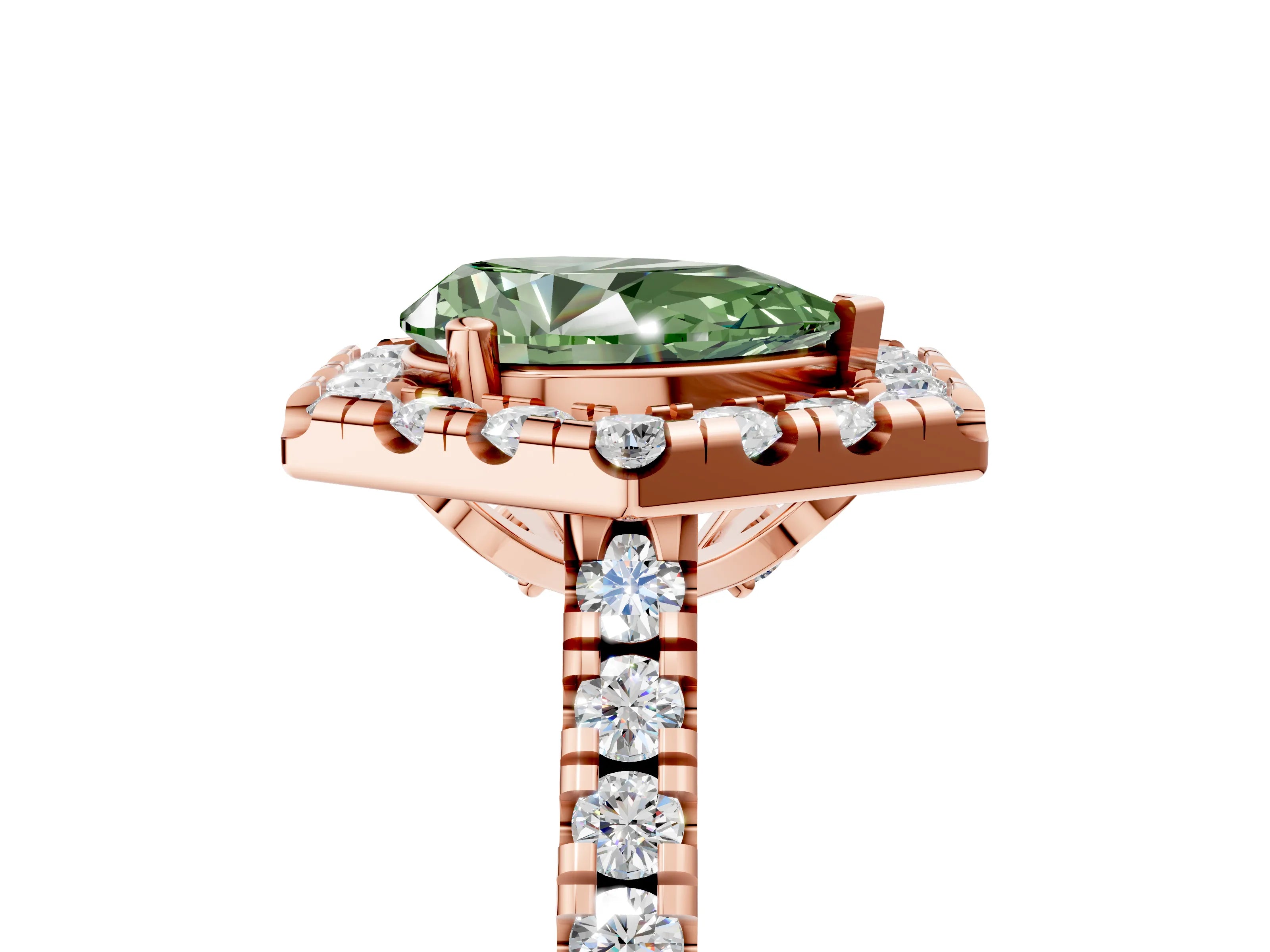 Rose gold Hexagonal Halo Fancy Green Pear Cut Diamond Pavé Band with Four-Prong Setting_5