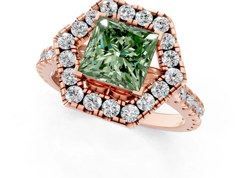 Rose gold Hexagonal Halo Fancy Green Princess Cut Diamond Pavé Band with Four-Prong Setting_1