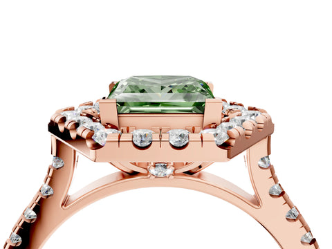 Rose gold Hexagonal Halo Fancy Green Princess Cut Diamond Pavé Band with Four-Prong Setting_4