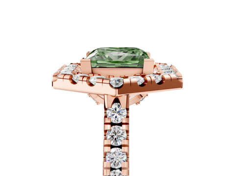Rose gold Hexagonal Halo Fancy Green Princess Cut Diamond Pavé Band with Four-Prong Setting_5