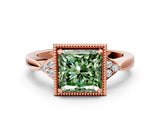 Rose gold Hexagonal Halo Fancy Green Princess Cut Diamond Solitaire with Pavé Band and Four-Prong Setting_3