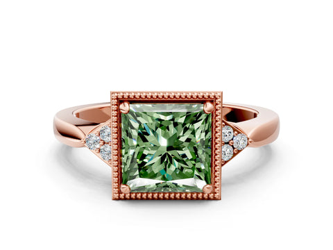 Rose gold Hexagonal Halo Fancy Green Princess Cut Diamond Solitaire with Pavé Band and Four-Prong Setting_3
