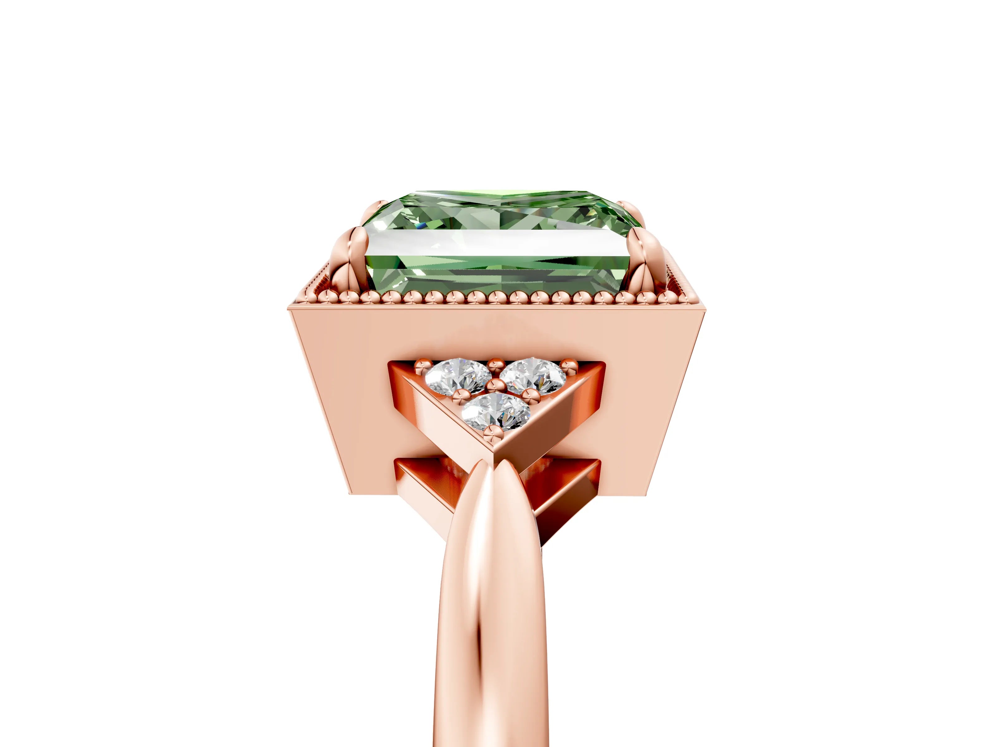 Rose gold Hexagonal Halo Fancy Green Princess Cut Diamond Solitaire with Pavé Band and Four-Prong Setting_8