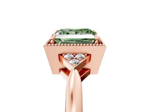 Rose gold Hexagonal Halo Fancy Green Princess Cut Diamond Solitaire with Pavé Band and Four-Prong Setting_8