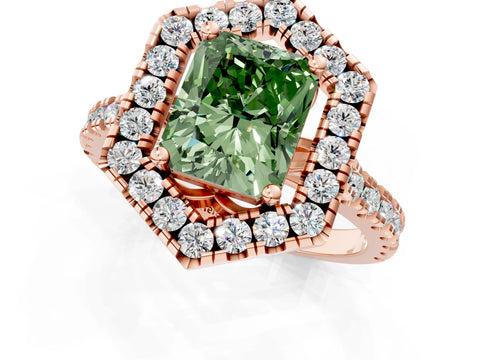 Rose gold Hexagonal Halo Fancy Green Radiant Cut Diamond Pavé Band with Four-Prong Setting_1
