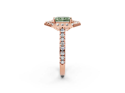 Rose gold Hexagonal Halo Fancy Green Radiant Cut Diamond Pavé Band with Four-Prong Setting_2