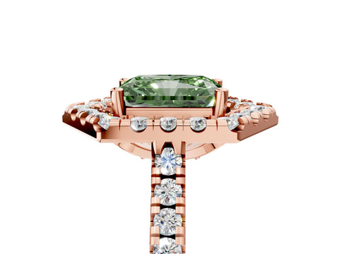 Rose gold Hexagonal Halo Fancy Green Radiant Cut Diamond Pavé Band with Four-Prong Setting_5