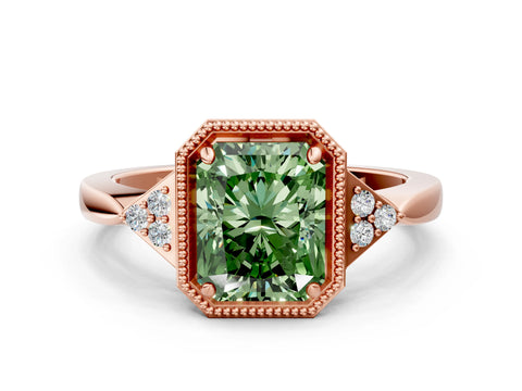 Rose gold Hexagonal Halo Fancy Green Radiant Cut Diamond Solitaire with Pavé Band and Four-Prong Setting_3