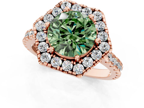 Rose gold Hexagonal Halo Fancy Green Round Cut Diamond Pavé Band with Four-Prong Setting_1