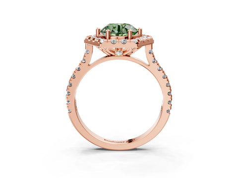 Rose gold Hexagonal Halo Fancy Green Round Cut Diamond Pavé Band with Four-Prong Setting_3