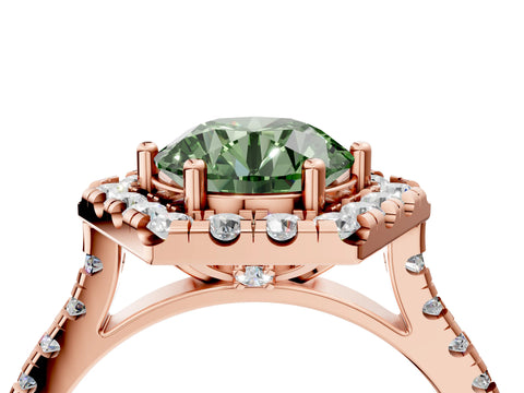 Rose gold Hexagonal Halo Fancy Green Round Cut Diamond Pavé Band with Four-Prong Setting_4