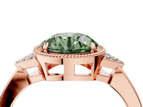 Rose gold Hexagonal Halo Fancy Green Round Cut Diamond Solitaire with Pavé Band and Four-Prong Setting_7
