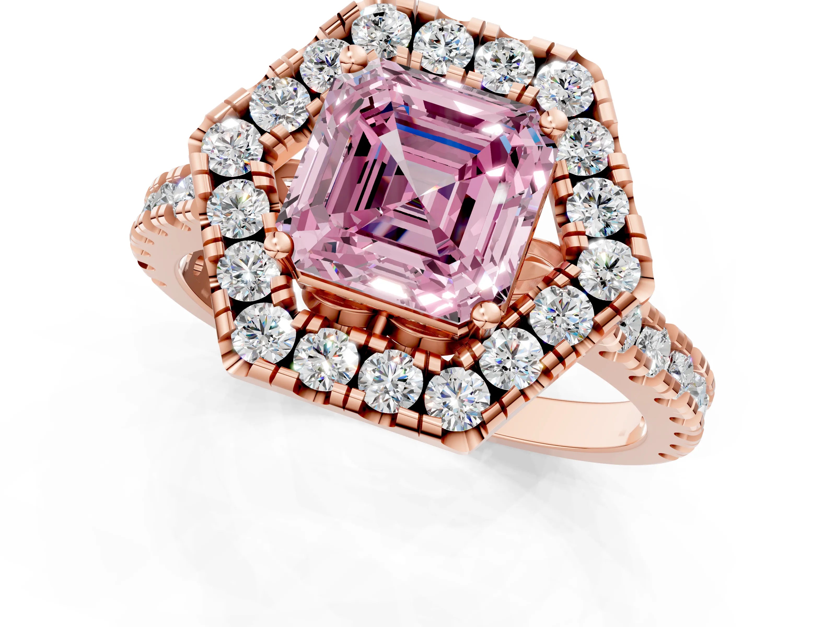 Rose gold Hexagonal Halo Fancy Pink Asscher Cut Diamond Pavé Band with Four-Prong Setting_1