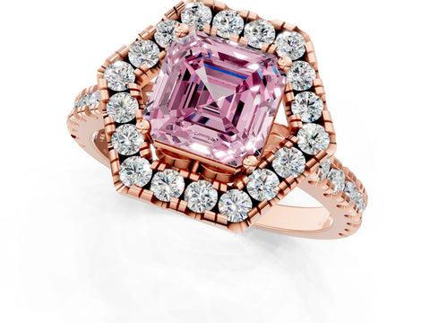 Rose gold Hexagonal Halo Fancy Pink Asscher Cut Diamond Pavé Band with Four-Prong Setting_1