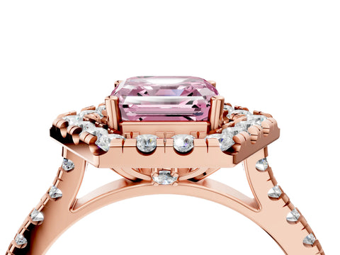 Rose gold Hexagonal Halo Fancy Pink Asscher Cut Diamond Pavé Band with Four-Prong Setting_4