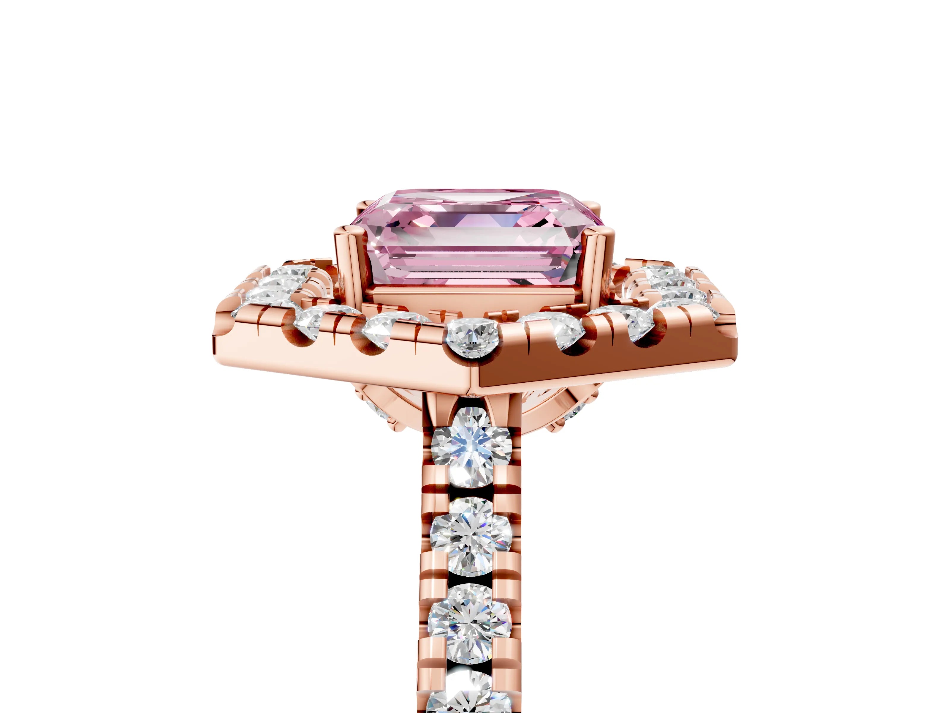 Rose gold Hexagonal Halo Fancy Pink Asscher Cut Diamond Pavé Band with Four-Prong Setting_5