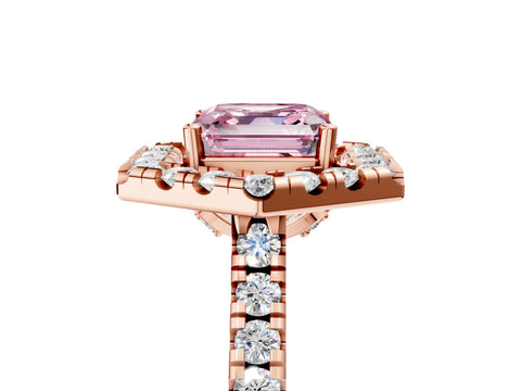 Rose gold Hexagonal Halo Fancy Pink Asscher Cut Diamond Pavé Band with Four-Prong Setting_5