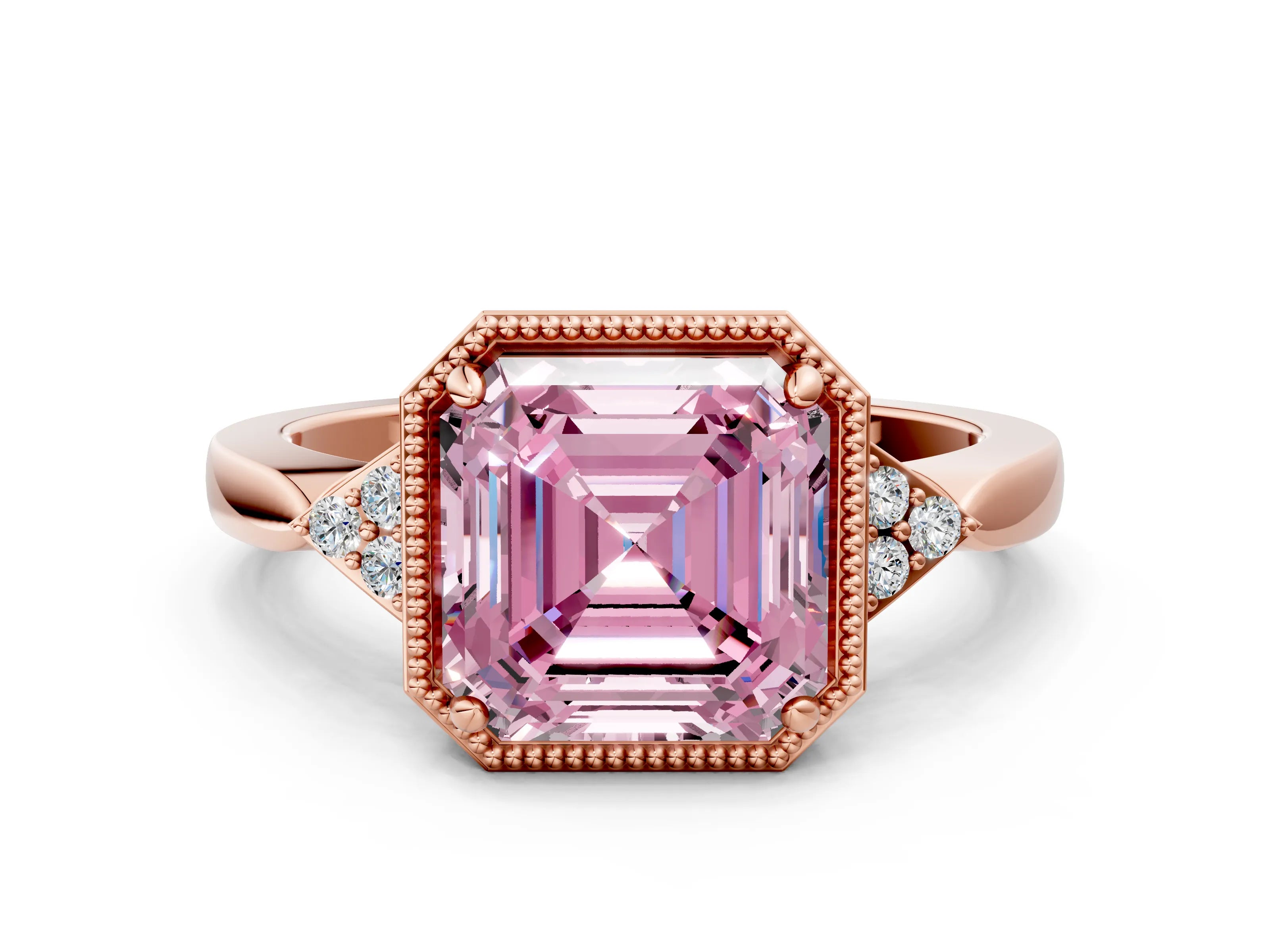 Rose gold Hexagonal Halo Fancy Pink Asscher Cut Diamond Solitaire with Pavé Band and Four-Prong Setting_3