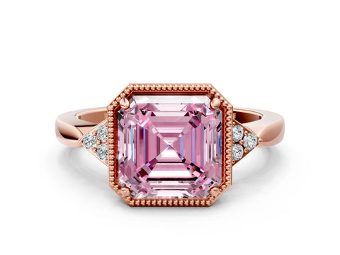 Rose gold Hexagonal Halo Fancy Pink Asscher Cut Diamond Solitaire with Pavé Band and Four-Prong Setting_3