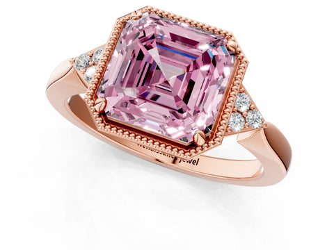 Rose gold Hexagonal Halo Fancy Pink Asscher Cut Diamond Solitaire with Pavé Band and Four-Prong Setting_4