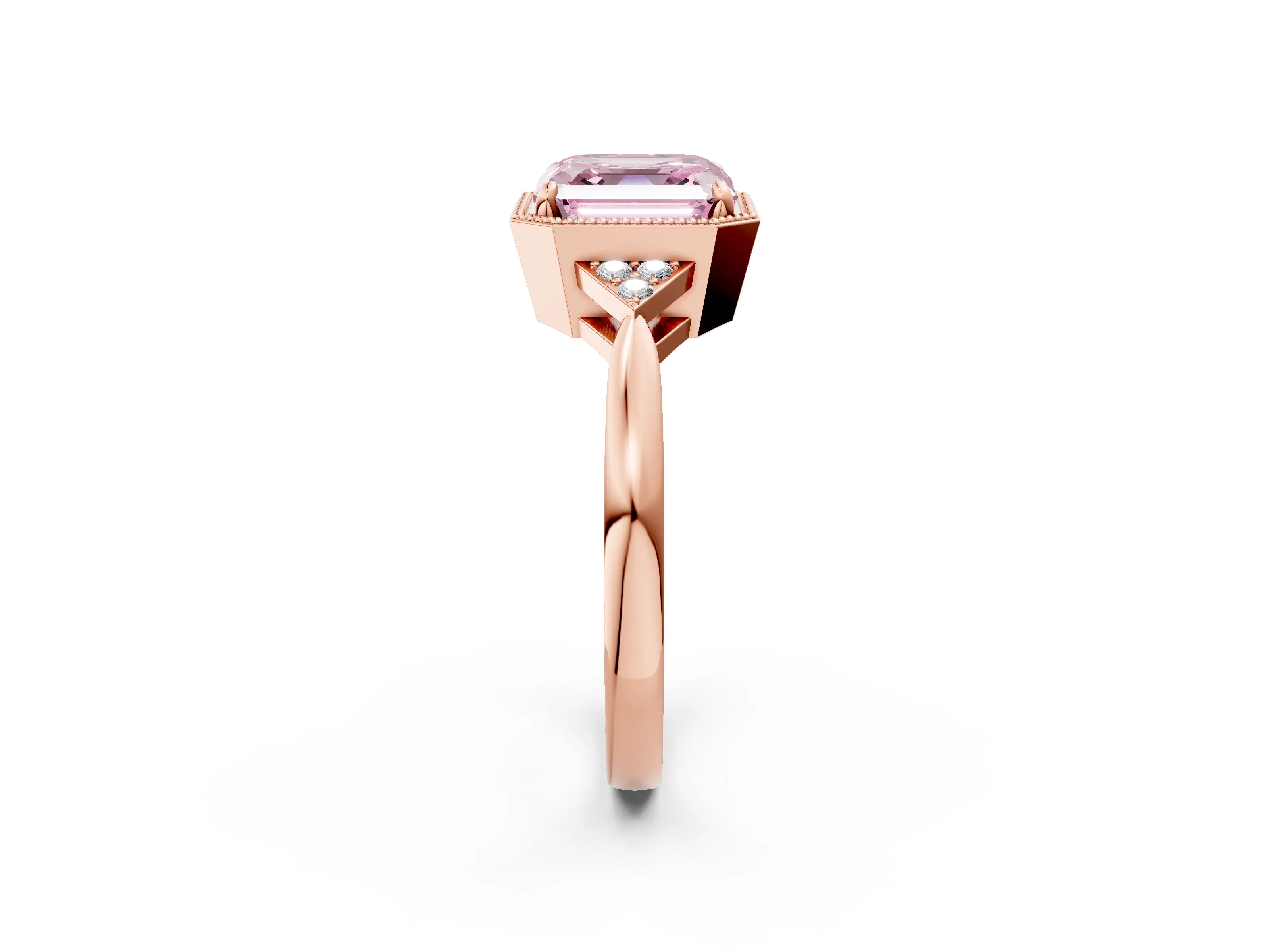 Rose gold Hexagonal Halo Fancy Pink Asscher Cut Diamond Solitaire with Pavé Band and Four-Prong Setting_5