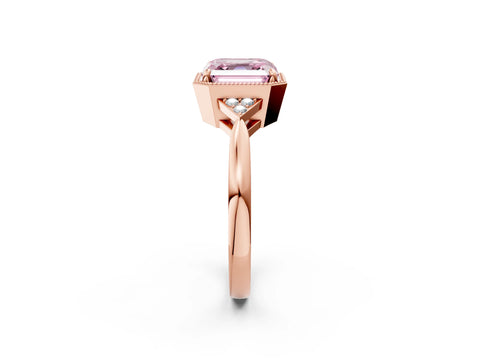 Rose gold Hexagonal Halo Fancy Pink Asscher Cut Diamond Solitaire with Pavé Band and Four-Prong Setting_5