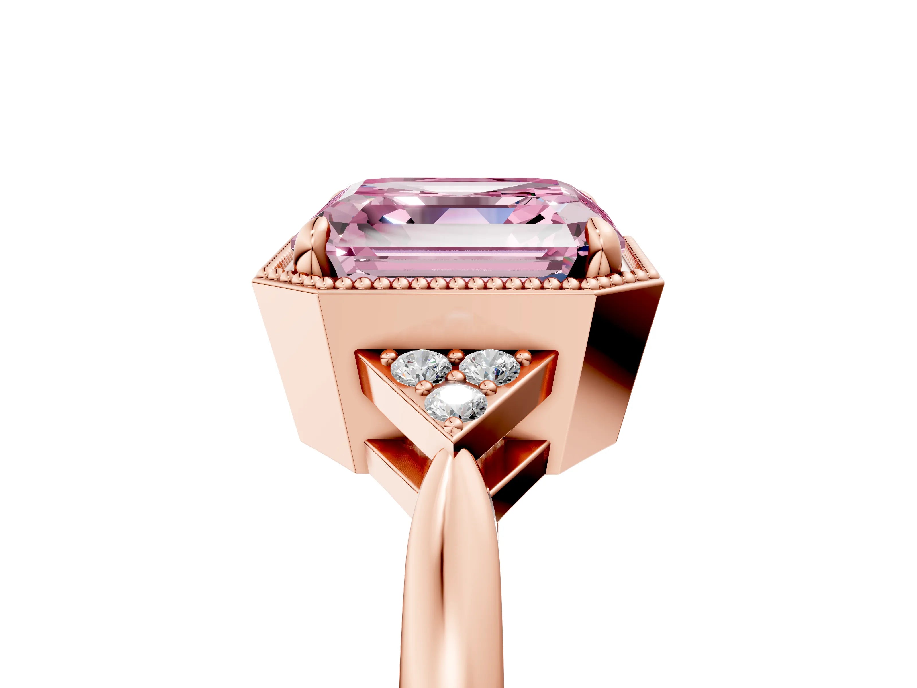 Rose gold Hexagonal Halo Fancy Pink Asscher Cut Diamond Solitaire with Pavé Band and Four-Prong Setting_8
