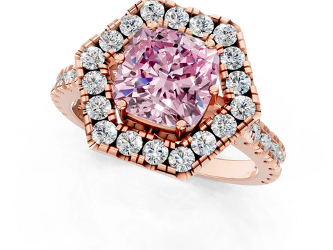 Rose gold Hexagonal Halo Fancy Pink Cushion Cut Diamond Pavé Band with Four-Prong Setting_1