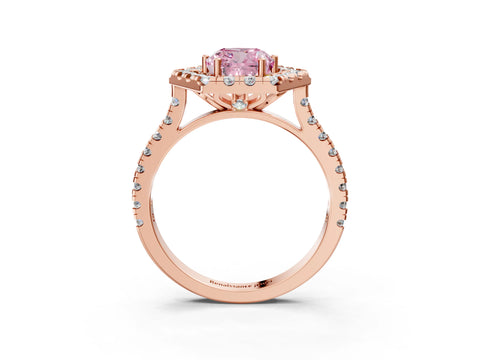 Rose gold Hexagonal Halo Fancy Pink Cushion Cut Diamond Pavé Band with Four-Prong Setting_3