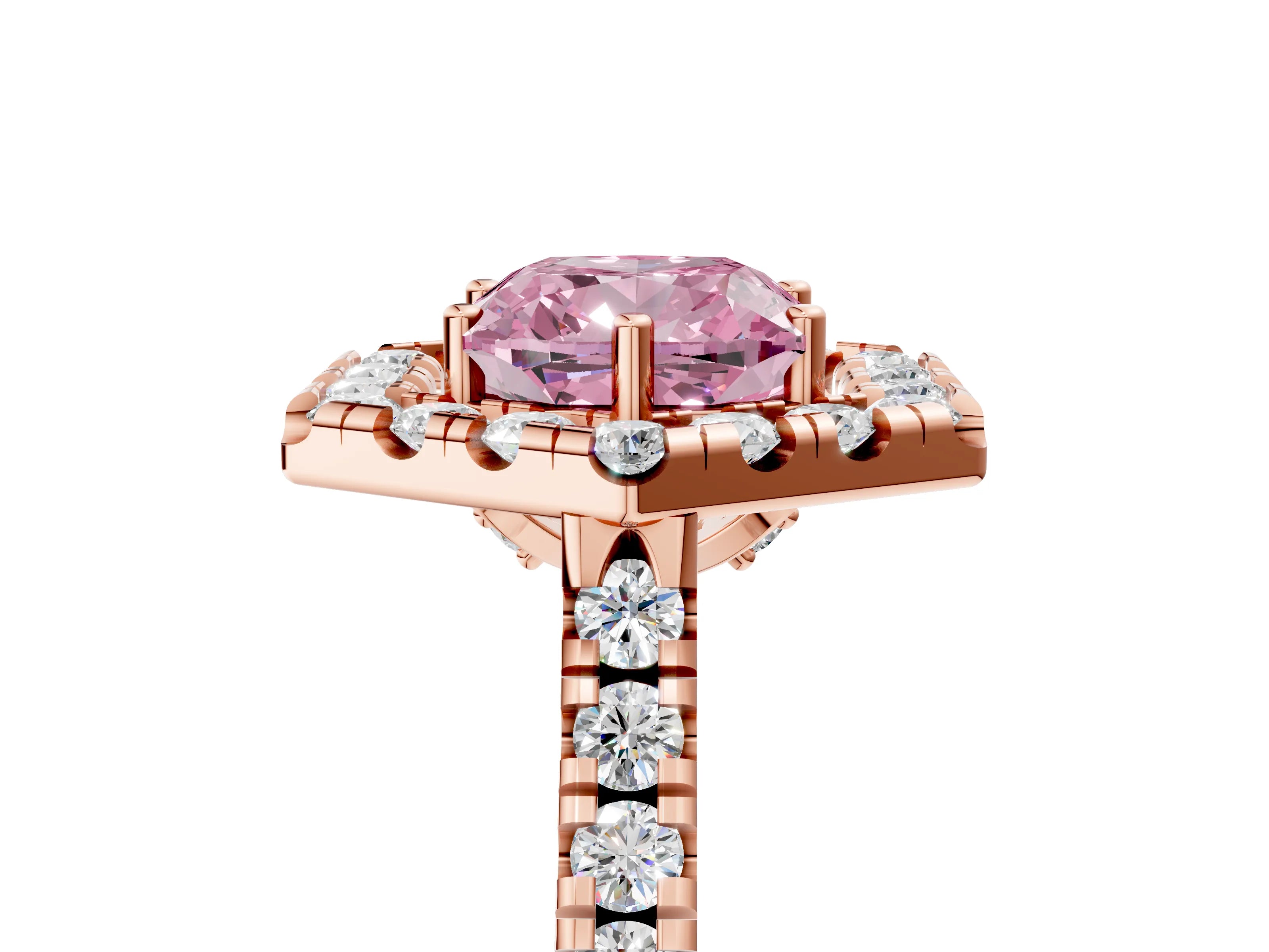 Rose gold Hexagonal Halo Fancy Pink Cushion Cut Diamond Pavé Band with Four-Prong Setting_5