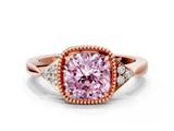 Rose gold Hexagonal Halo Fancy Pink Cushion Cut Diamond Solitaire with Pavé Band and Four-Prong Setting_3