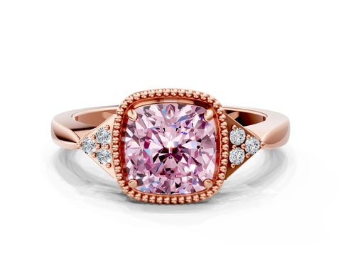 Rose gold Hexagonal Halo Fancy Pink Cushion Cut Diamond Solitaire with Pavé Band and Four-Prong Setting_3