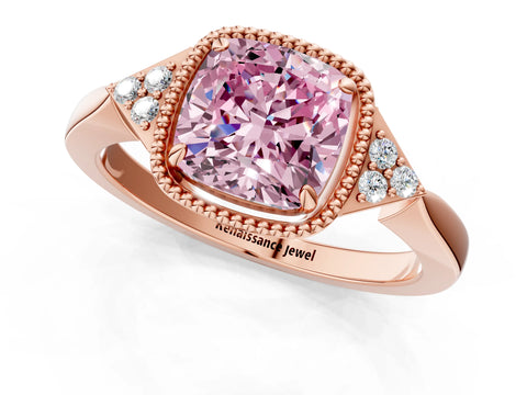 Rose gold Hexagonal Halo Fancy Pink Cushion Cut Diamond Solitaire with Pavé Band and Four-Prong Setting_4