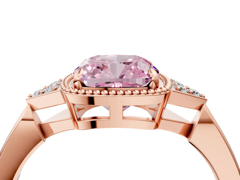 Rose gold Hexagonal Halo Fancy Pink Cushion Cut Diamond Solitaire with Pavé Band and Four-Prong Setting_7
