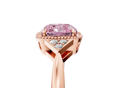 Rose gold Hexagonal Halo Fancy Pink Cushion Cut Diamond Solitaire with Pavé Band and Four-Prong Setting_8