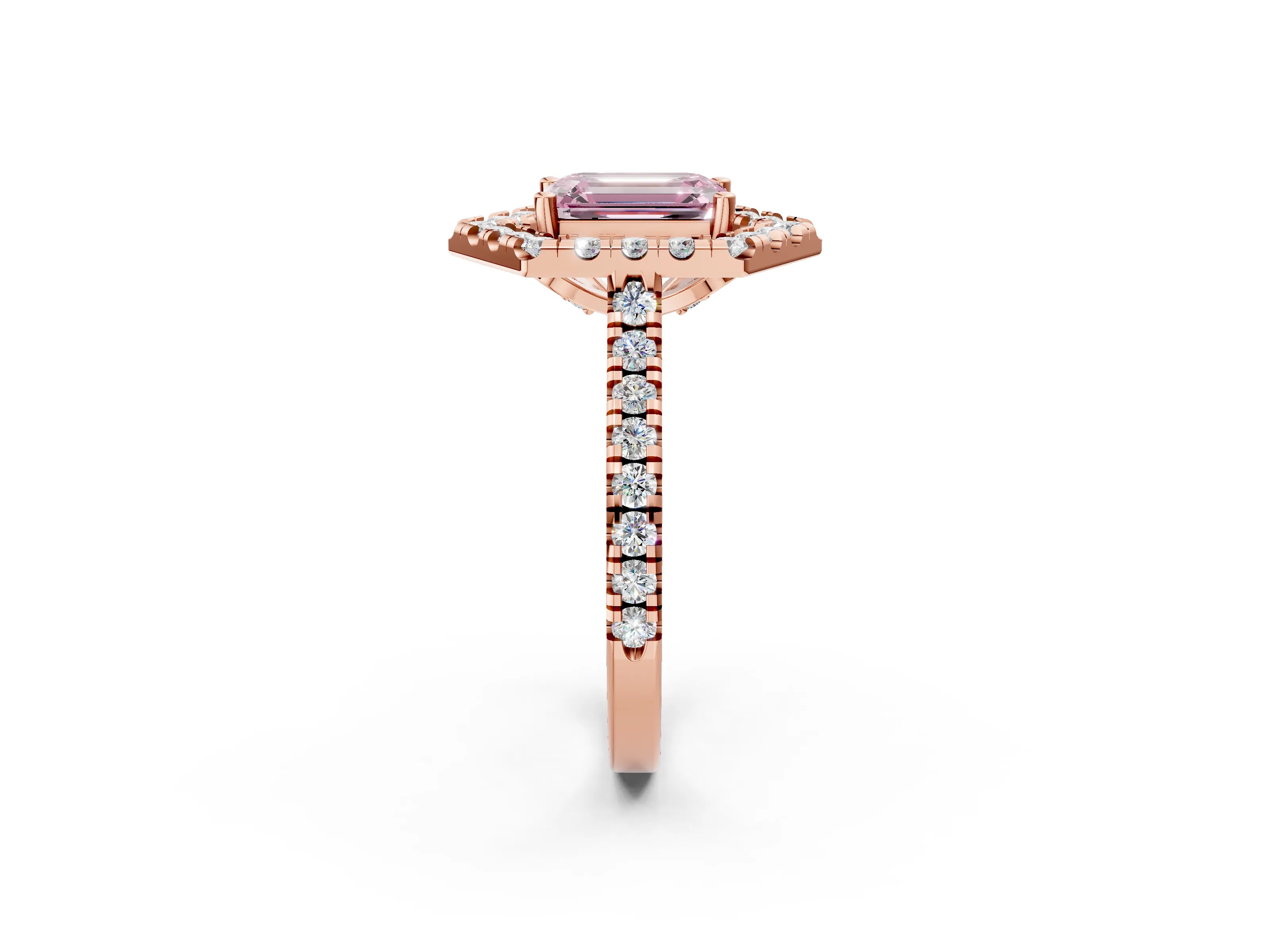 Rose gold Hexagonal Halo Fancy Pink Emerald Cut Diamond Pavé Band with Four-Prong Setting_2
