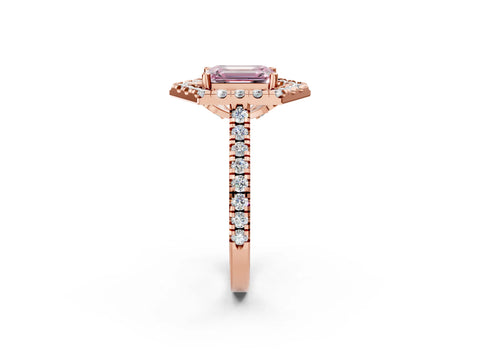 Rose gold Hexagonal Halo Fancy Pink Emerald Cut Diamond Pavé Band with Four-Prong Setting_2