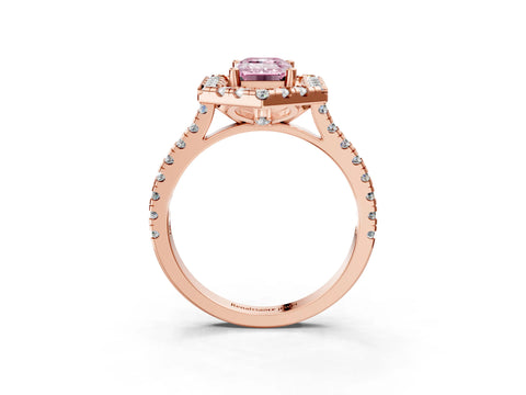 Rose gold Hexagonal Halo Fancy Pink Emerald Cut Diamond Pavé Band with Four-Prong Setting_3