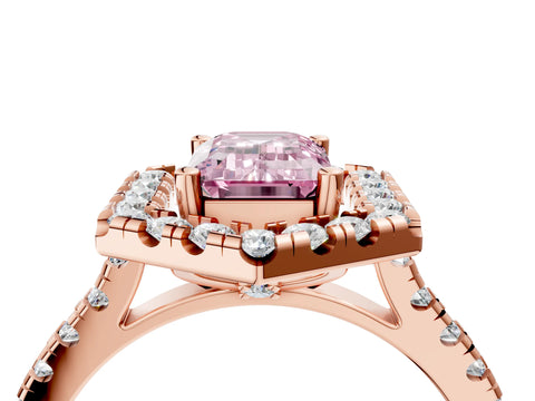 Rose gold Hexagonal Halo Fancy Pink Emerald Cut Diamond Pavé Band with Four-Prong Setting_4