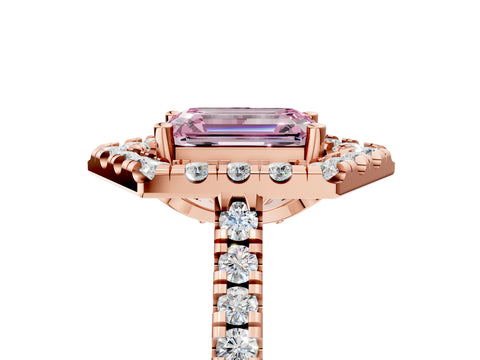 Rose gold Hexagonal Halo Fancy Pink Emerald Cut Diamond Pavé Band with Four-Prong Setting_5