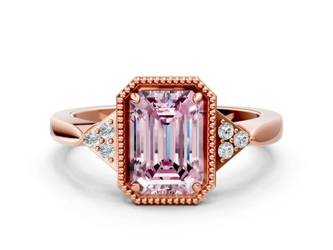 Rose gold Hexagonal Halo Fancy Pink Emerald Cut Diamond Solitaire with Pavé Band and Four-Prong Setting_3