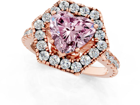 Rose gold Hexagonal Halo Fancy Pink Heart Cut Diamond Pavé Band with Four-Prong Setting_1