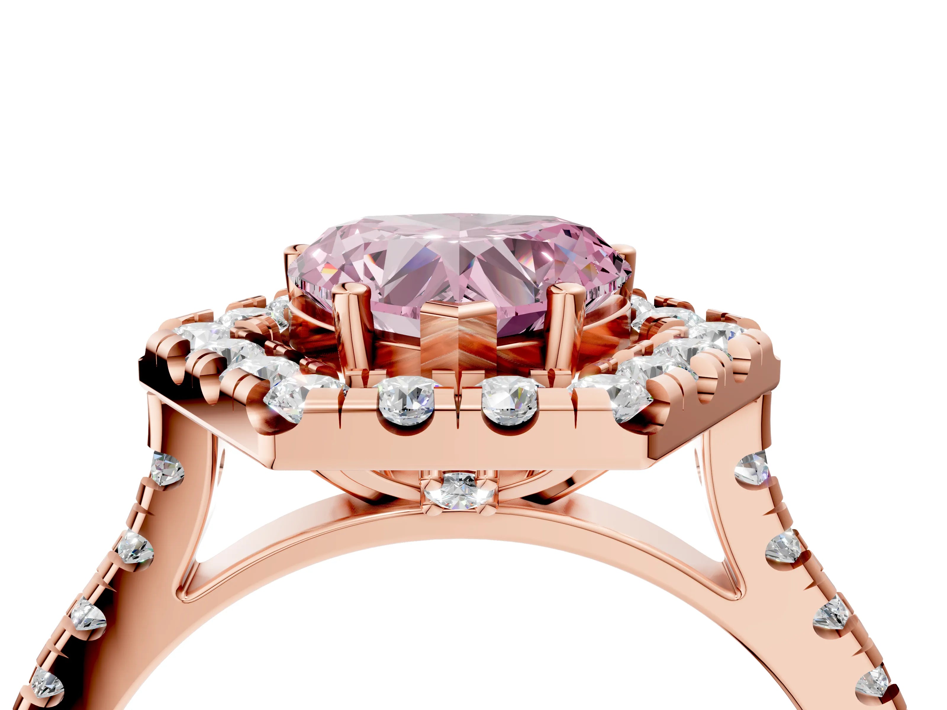 Rose gold Hexagonal Halo Fancy Pink Heart Cut Diamond Pavé Band with Four-Prong Setting_4