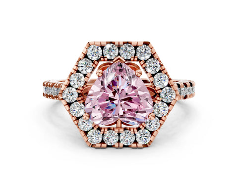 Rose gold Hexagonal Halo Fancy Pink Heart Cut Diamond Pavé Band with Four-Prong Setting