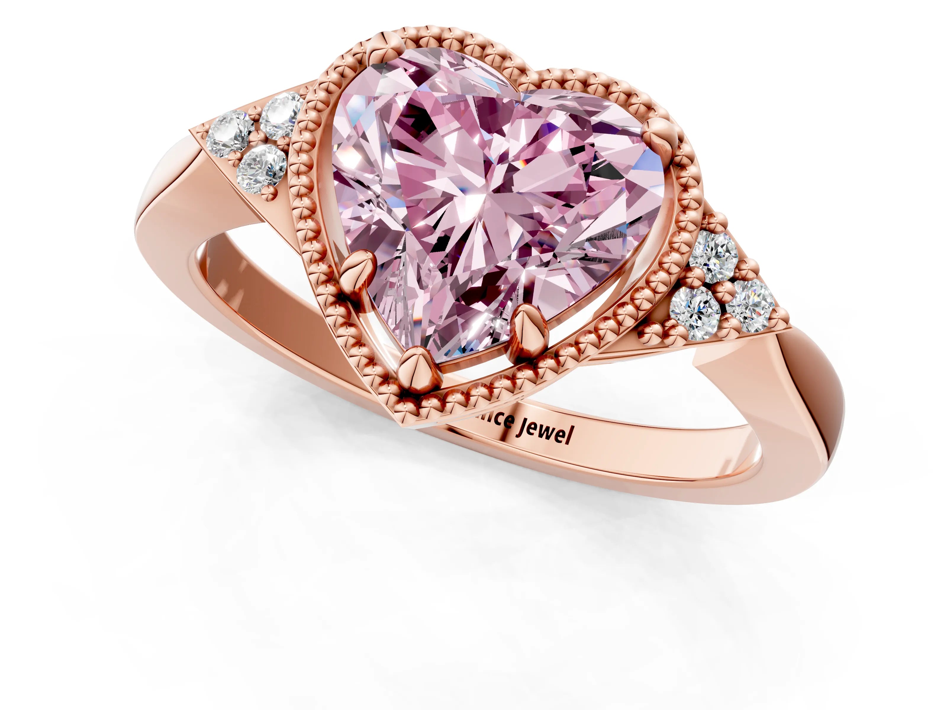 Rose gold Hexagonal Halo Fancy Pink Heart Cut Diamond Solitaire with Pavé Band and Four-Prong Setting_4
