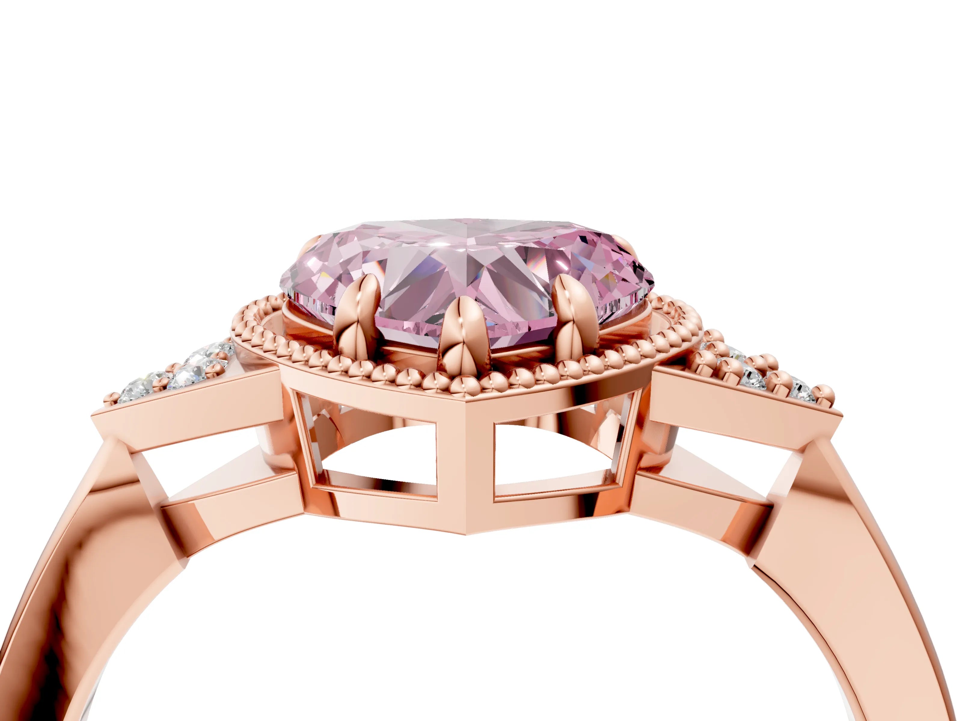 Rose gold Hexagonal Halo Fancy Pink Heart Cut Diamond Solitaire with Pavé Band and Four-Prong Setting_7