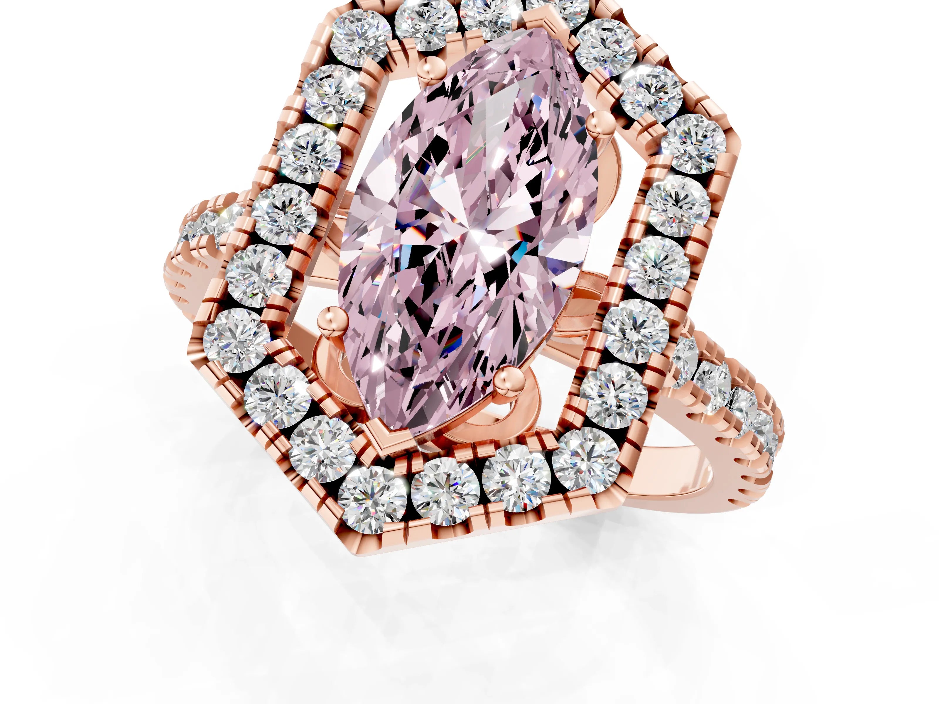 Rose gold Hexagonal Halo Fancy Pink Marquise Cut Diamond Pavé Band with Four-Prong Setting_1