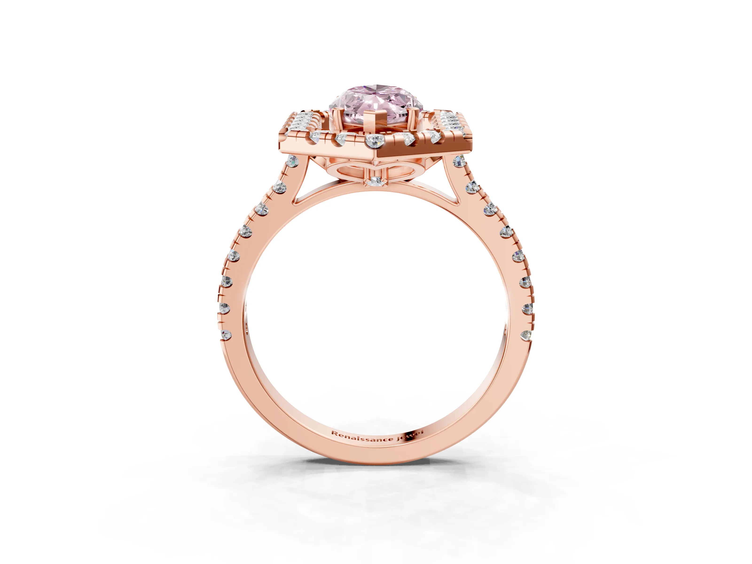 Rose gold Hexagonal Halo Fancy Pink Marquise Cut Diamond Pavé Band with Four-Prong Setting_3